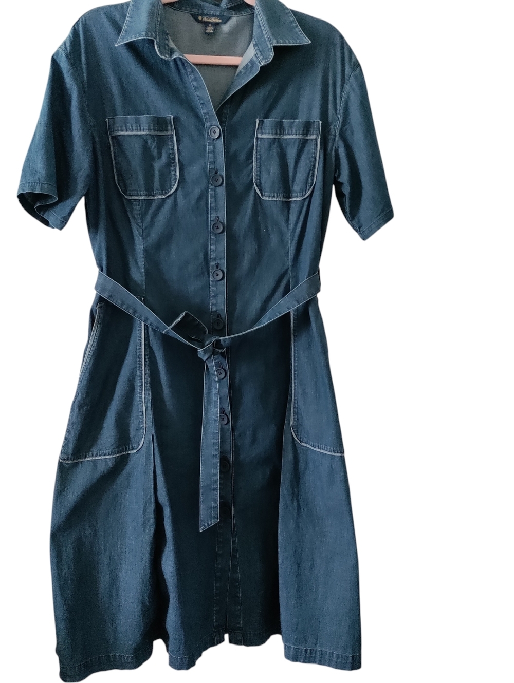 Brooks Brothers Denim Shirt Dress Button Front Short Sleeve Pockets